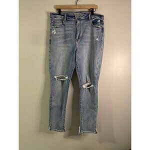 American Eagle super hirise distressed knee jegging size 18